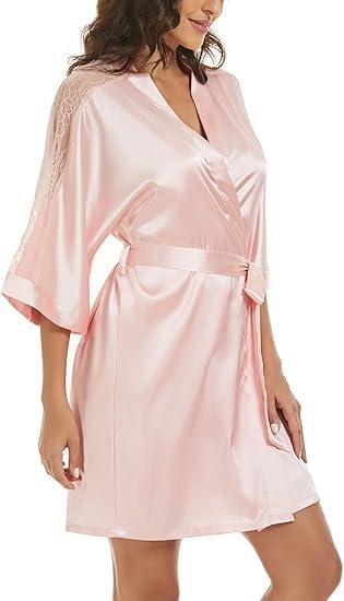 Image of Noty Women's- 2 Pc Hot & Sexy Nightwear Set- Satin - Sexy Lace Chemise with Kimono Robe