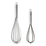 COOK WITH COLOR Set of 2 Whisks, 10” and 12” Beaters, Stainless Steel and Silicone – (Black and White)