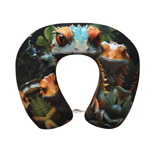 ZhRiYan Almohada de viaje de espuma viscoelástica de lagartos coloridos, soporte para el cuello en forma de U, perfecta para coches, oficina en casa y actividades de ocio.