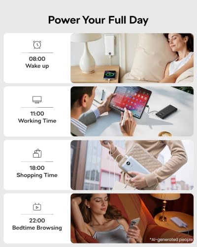 VEGER Portable Charger, 10000mAh Power Bank Built in Wall Plug and Cables | Ultra Slim&Compact, Charge 5 Devices at Once, Flight-Safe, Travel Essentials Battery Pack for iPhone 17, iPad, Samsung, etc