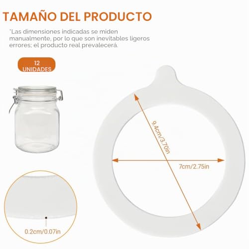 Miniatura 2 de 12 Piezas Anillos De Goma Para Conservas, Gomas Para Tarros De Cristal 95 X 70 Mm, Juntas De Silicona Para Tarros De Vidrio, Anillos De Sellado Para Botellas, Adapta A Tarros De Albañil Blanco