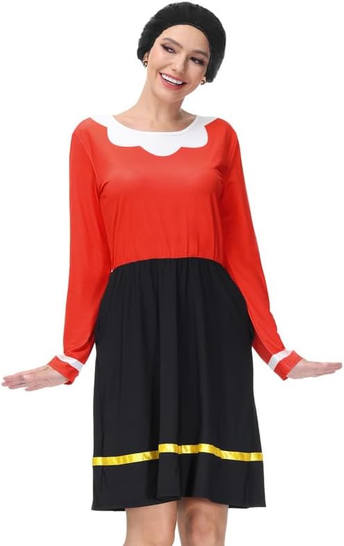 Women's Halloween Cosplay Olivia Costume Classic Adult Long Sleeve One Piece Dress Red Black 2XL - Image 4