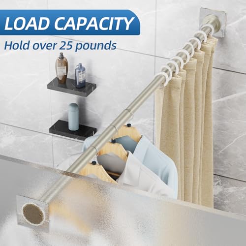 Image of CorkLatta Nickel Shower Curtain Rod,1 Inch Diameter Stainless Steel Adjustable Spring Tension Rods 32 to 80 inch,with Holders,Anti-Slip,Curtain Rods No Drilling(1 Pack)