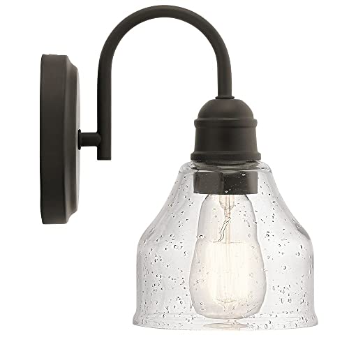 KICHLER Avery 5.5" Wall Sconce Industrial 1 Light Wall Fixture with Clear Seeded Glass in Natural Brass, for Bathroom, Bedroom or Hallway (8.25" x 5.5" x 9.5") 45971NBR by Kichler - Used condition - Image 2