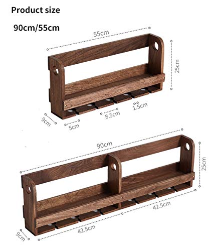 Support mural de support de vin en bois massif de 55cm avec porte-gobelet suspendu