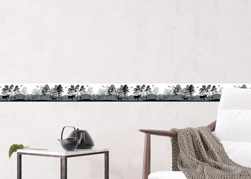AG Design Selbstklebende Bordüre Waldsilhouette, AWB 8270 | Wasserfest Dekoration für Wände, Möbel, Tapeten, Wandverkleidungen und Türen, Folie, Mehrfarbig | Breite 500 cm x Höhe 13.8 cm
