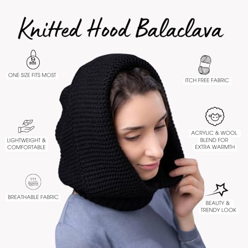 Knitted Wool Balaclava Hood Winter Hats for Women Warm Mohair Hooded Scarf Cold Weather Hooded Cowl Knit Head Scarf2