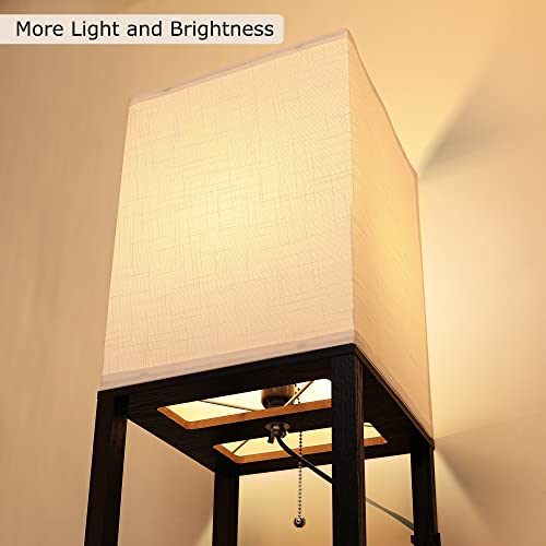 Floor Lamp With Shelves For Living Room, Shelf Floor Lamp With 3 Cct Led Bulb, Corner Display Standing Column Lamp Etagere Organizer Tower Nightstand With White Linen Shade For Bedroom, Office #TOP1