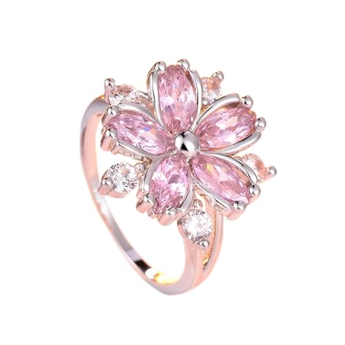 LSCZSLYH Sakura Engagement Rings for Bride Jewelry Romantic Cherry Blossom Zircon Lady Rings (Color : Pink, Size : 8)
