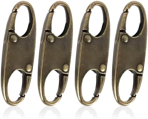 Paquete de 4 candados para cremallera de mochila, clips antirrobo desmontables con mosquetón para viajes y acampadas (Bronce)