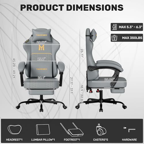 Image of Gaming Chair with Footrest, Ergonomic Video Game Chair with Adjustable Lumbar and Headrest Massage Support,PU Leather High Back Recliner Comfortable for Office, Game and Study, Grey