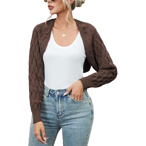 Famulily Women's Open Front Cropped Cardigan Cover