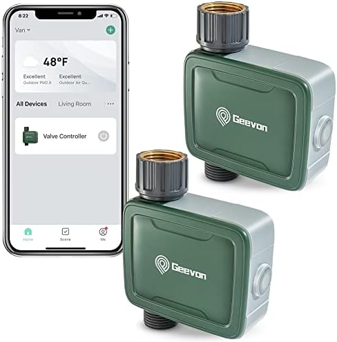 Geevon Bluetooth Sprinkler Timer with Brass Inlet Metal Thread,Smart Hose Timer with APP,Bluetooth Irrigation Timer for Garden,Wireless Water Timer for Lawn,RV Water Tank Filling,Nozzle Sprayer,2 pcs