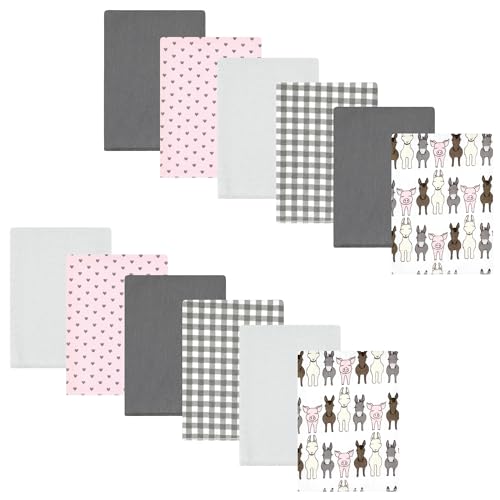 Image of Hudson Baby Unisex Baby Cotton Poly Flannel Burp Cloths Bundle, Farm Friends Pink, One Size