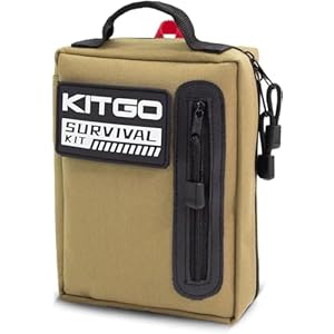 Kitgo Camping Survival Kit First Aid 101 Piece Professional Emergency Survival Gear Tool for Hunting Hiking Outdoor Adventure Fishing Travel Military Tropical Storms (Khaki)