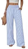 Sampeel Striped Wide Leg Linen Pants Woman Palazzo Trousers for Women with Pockets...