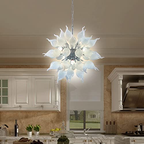 Longree Hand Blown Glass Chandelier 6-Lights Plug In Metal Frame Tall Lights Modern Luxury Glass Sculpture Art Ceiling Light Hanging Light Fixture For Entry, Dining Room, Living Room-36 D #TOP5