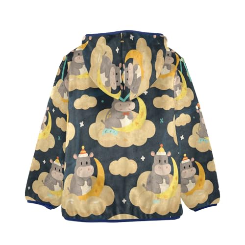 Cute Hippo on Crescent Moon_1 Toddler Fleece Jacket Girl Boys Hooded Fleece Jacket Coat Warm Outwear Zip-up 3-10T2