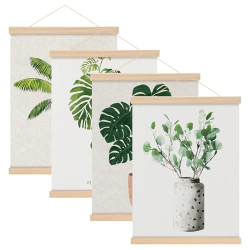 Starvortex 4Pezzi Appendiposter Magnetici A3, 31cm in Legno Naturale, Cornici Magnetiche per Poster Stampe Foto Mappe e Pergamene, Supporto da Parete con Magneti per Decorazioni Artistiche