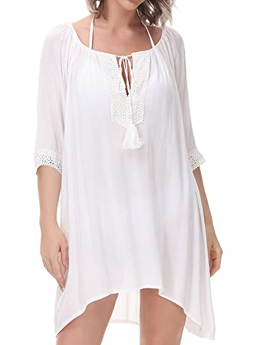 MERCIYD Damen Strandkleid Sommer Strandponcho Strandurlaub Badeanzug Bikini Cover-Ups (Weiß)
