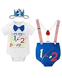 Kewlent Baby Boys Girls My 1/2 Birthday Cake Smash outfit Bowtie Romper Suspenders Shorts Hat Photo Shoot (Blue01,6-12 Months)