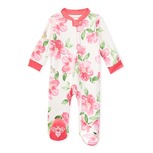Image of Burt's Bees Baby baby girls Play Pajamas, 100% Organic Cotton One-piece Romper Jumpsuit Zip Front Pjs and Toddler Sleepers, Magenta Maple, 3 Months US