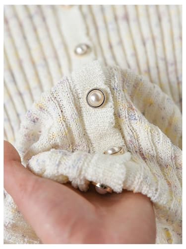 WDIRARA Women's V Neck Button Down Cardigan Sweater Frill Trim Short Sleeve Knitwear4