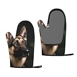 Guantes de horno de silicona resistentes al calor, guantes de cocina gruesos con forro de algodón, juego de 2 manoplas largas y flexibles, impermeables, guantes de cocina de pastor alemán para