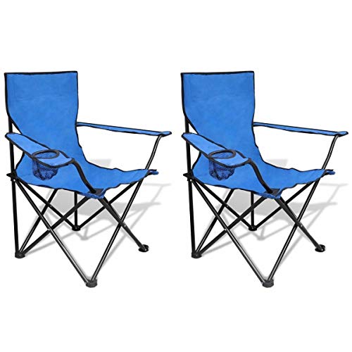 Unibos Set Of X2 Have Duty Blue Folding Beach Collapsible Outdoor Picnic Camping Chair with Carry Bag New