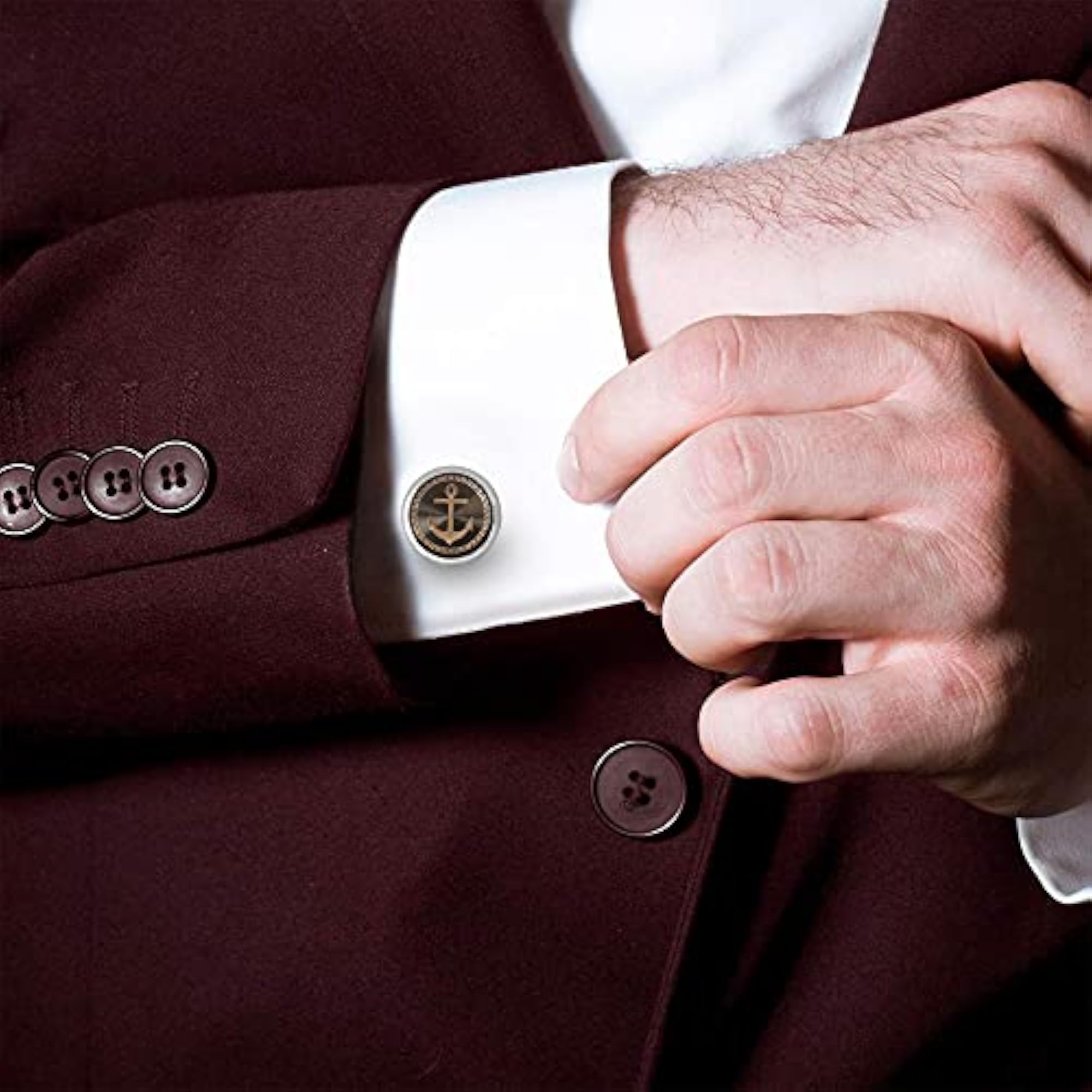 Men's Vintage and Royal Anchor Silver Rodium Plated Cufflinks