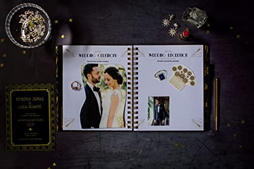 Wedding Planner & Organiser - Engagement Gift - Black & Gold Edition, 1920s Inspired - UK Bridal Planning Book Journal & Organising Diary, Countdown Calendar