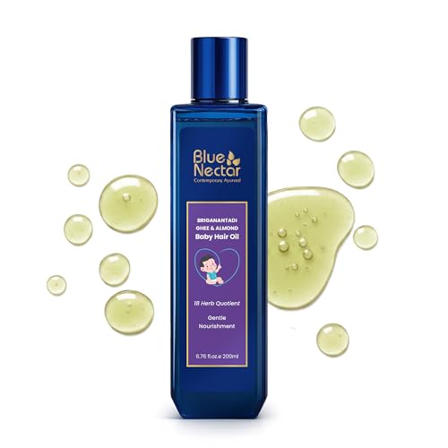 Image of Blue Nectar Ayurvedic Baby Hair Oil with Organic Ghee, Almond Oil, Coconut Oil & Olive Oil for Hair and Scalp (18 Herbs, 200 ml)