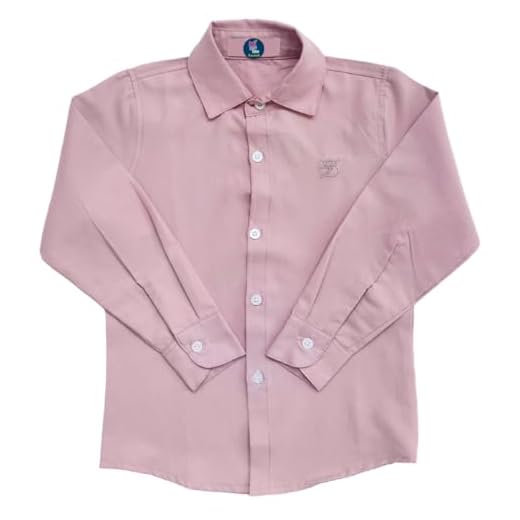 Camisa Social Infantil Menino Bebê Branca Manga Longa (BR, Alfa, Único, Regular, 6, ROSA BEBÊ)