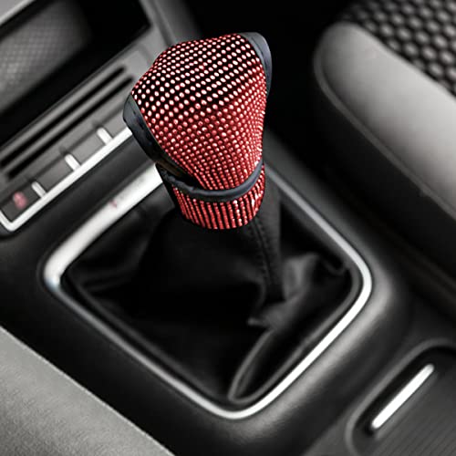 Zipelo Bling Car Gear Shift Knob Cover, Rhinestone Anti-Slip Comfortable Handbrake Cover, Diamond Set Shifter Cover For Women, Auto Interior Accessories Universal Fit Van Truck (Red) #TOP3