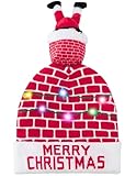 Idgreatim LED Light Up Christmas Sweater Hat for Mens Womens Ugly Santa Claus Xmas Knitted Beanie Cap for Xmas Present with 6 Lights Red