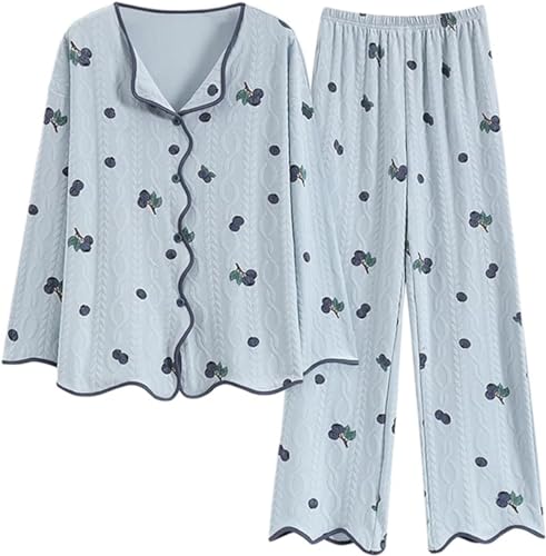 2 Pcs Big Girl Teens Cotton Soft Pajamas Sleepwear Button Down Sweety Casual Print Loungewear Pjs Lounge Set