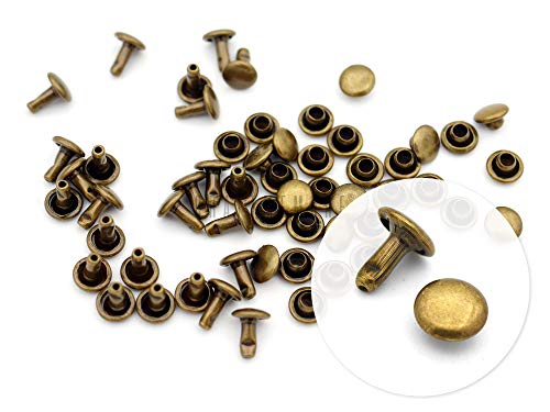 Craftmemore 100 Sets Double Cap Rivets Leather Rivet Tubular Metal Rapid Rivet Studs For Leather Craft Vtdc (6 Mm Cap, Antique Brass) #TOP6
