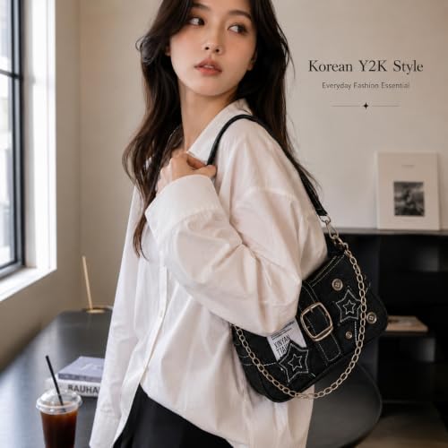 Image of Kawn Denim Shoulder Bag for Women, Canvas Aesthetic Crossbody Bag, Lightweight Hobo Handbags, Retro Messenger Bag for Teen Girls, Casual Style Jeans Purse for everyday Use with Zipper Pockets