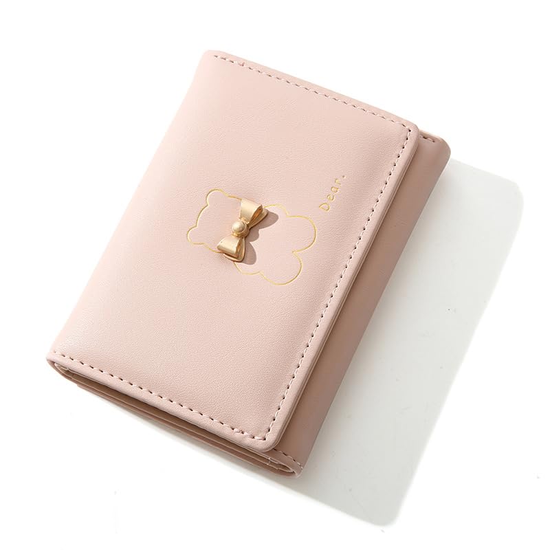 Image of Valerie Floral Small Wallet for Girls Women Tri-Folded Wallet Cash Pocket Flowers PU Leather Print Card Holder Coin Purse with ID Window (Pink)