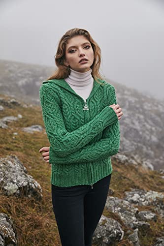 Image of SAOL Women's Hooded Zip Cardigan - Pure Merino Wool Irish Sweater - Warm & Breathable Outer Layer