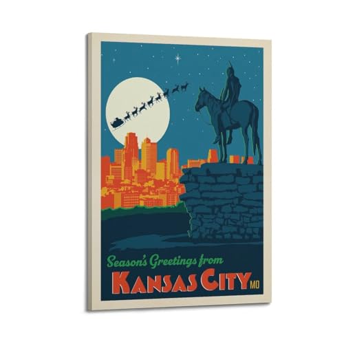 Poster de Noël vintage Kansas City sur toile 30x45cm image art moderne murale