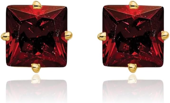 IceCarats 14K Solid Yellow Gold 3.80 carat Red Garnet Large Stud Earrings 8mm 0.3 inch Square, Natural, Prong Set, Butterfly Back For Her