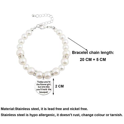 Bobauna Today You're The Flower Girl Imitation Pearl Bead Chain Bracelet Wedding Gift For Flower Girl (Flower Girl Bracelet) #TOP1