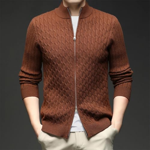 Men Wool Zipper Cardigan Fall Winter Warm Sweater Twisted Knit Stand Collar Sweaters2