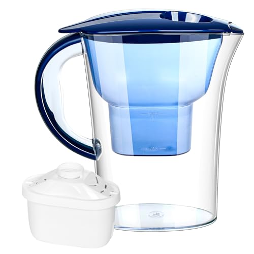 Water Filter Purifier Jug with a Water Filter Cartridge Water Filtration System Home Water Filtration Jug Water Filter Pitcher Reduces Fluoride, Chlorine and More Blue 2.5L