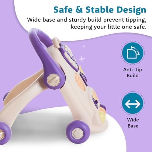 Image of Amazon Brand - Supples Baby Walker with Music, LED Lights & Handle | Push Activity Walker with Water /Sand Tank for Stability | Learning Toy for Toddlers 9+ Months | Beige & Purple