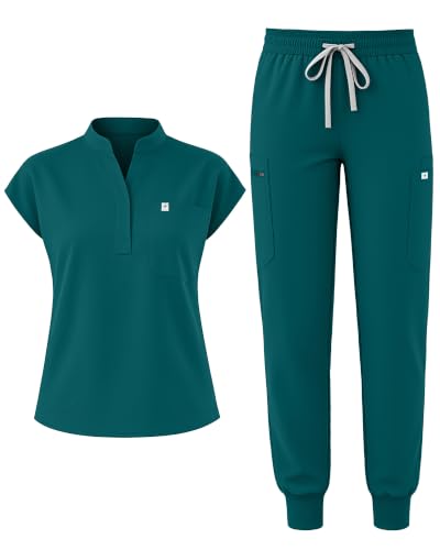 Reinwaete Medical Scrubs for Women Set - Soft Stand Collar Scrub Top & Pant