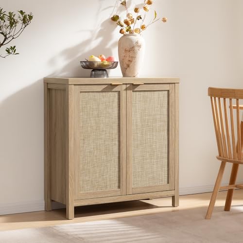 Image of SICOTAS Rattan Sideboard Buffet Cabinet with Large Storage - Boho Credenza Coffee Bar Cabinet with Adjustable Shelves, Buffet Console Table for Kitchen Living Room Hallway - Natural
