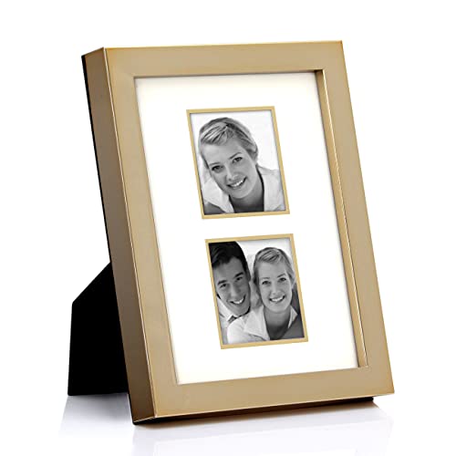 C C.k.k. Steel Metal 6X8 Picture Frame, Gold-Tone Plated With Gold-Bordered Paper Mat To Display 2Pcs 3X3 Photo (Gold, Double 3X3 ) #TOP1