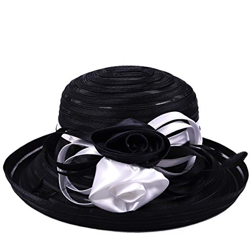 HISSHE Sweet Cute Cloche Oaks Church Dress Bowler Derby Wedding Hat Party S606-A (Black/White)